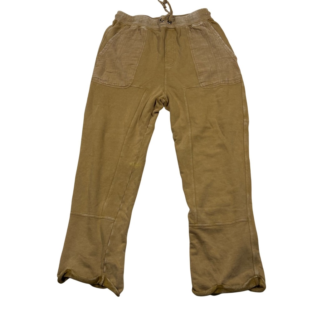 Easel Mineral Wash Terry Knit Pull On Pants Women Large Tan Sewn Hem EB55760